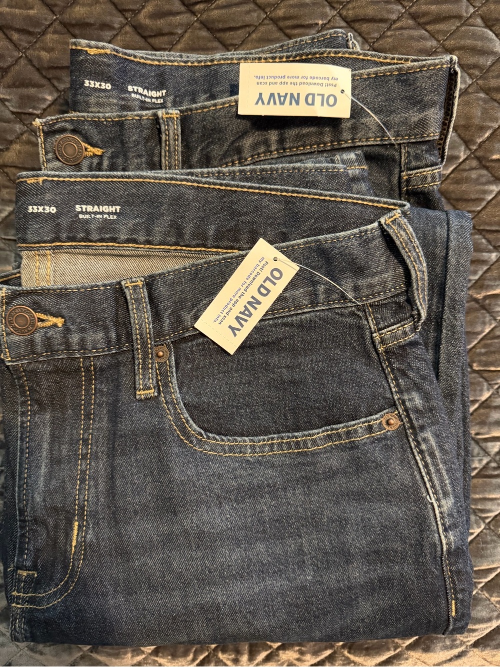 Old Navy Men's Straight Dark Blue Jeans with Contrast Stitching